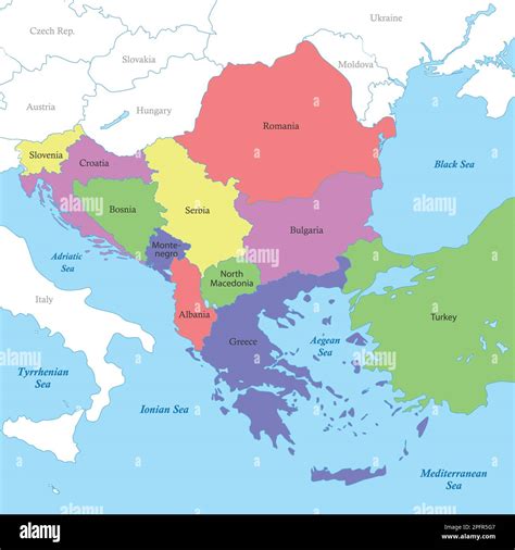 Color Political Map Of Balkans With Borders Of The Countries Stock Vector Image Art Alamy