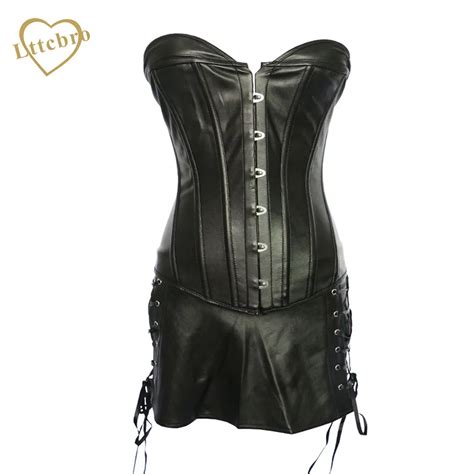Gothic Faux Leather Corset Dress For Dancer Burlesque Overbust Bustier Korsett Body Shaper