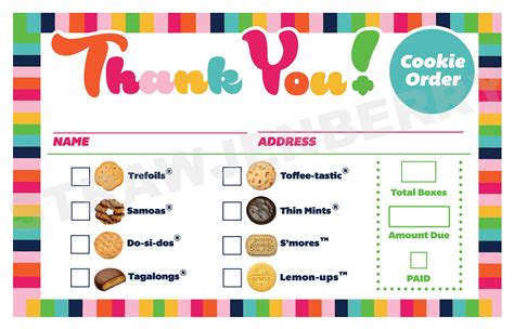 Lbb Cookie Thank You Receipt Printable Download 2 Up Girl Etsy