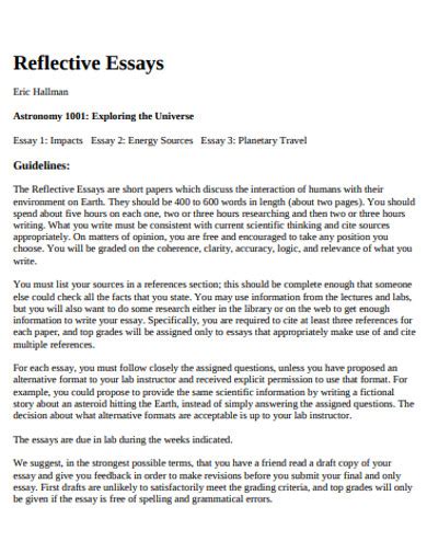 A reflective essay incites the writer to reflect on topics from the framework of personal experience. FREE 19+ Reflective Essay Examples & Samples in PDF | Examples