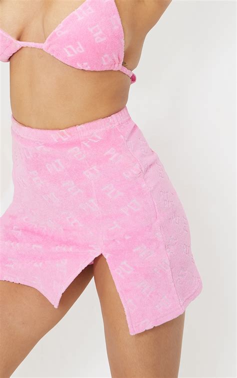prettylittlething hot pink towelling mini skirt prettylittlething aus