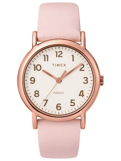 Timex Womens Weekender 38mm Pinkrose Gold Leather Two Piece Strap