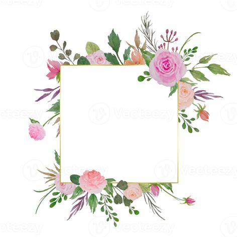 Watercolor Floral Frame Illustration Of Flowers Border With Roses And