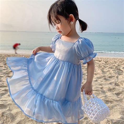 Toddler Girls Dress Square Neck Puff Sleeve Sweet Child Princess Dress