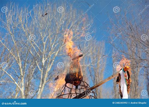Burning An Effigy For Shrovetide Stock Photo Image Of Winter Pagan