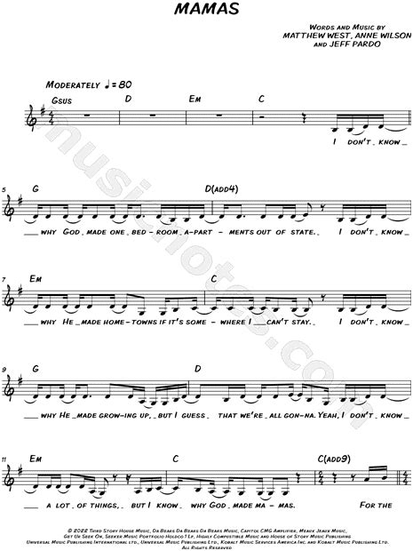 anne wilson and hillary scott mamas sheet music leadsheet in g major transposable download