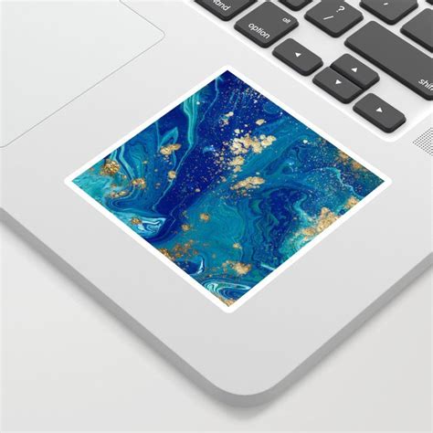 Buy Blue And Gold Liquid Marble Sticker By Newburydesigns Worldwide