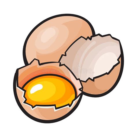 Whole And Cracked Broken Chicken Egg With Yolk Inside Stock Vector