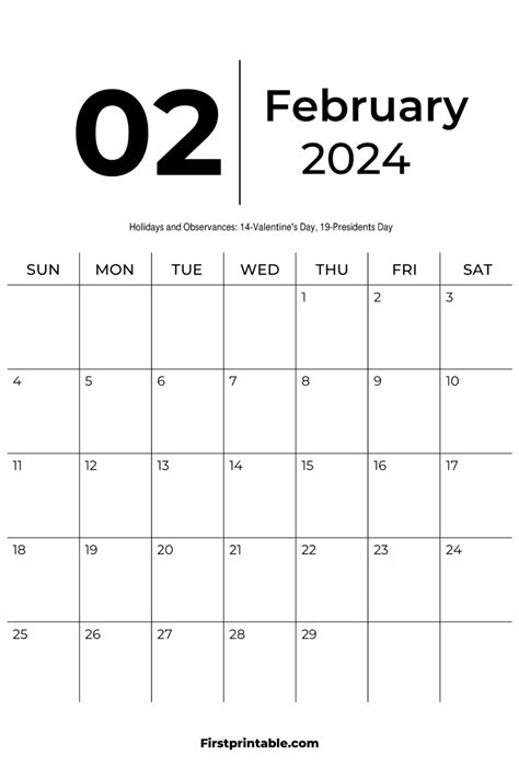 Free Printable Editable Fillable February Calendars 2024 With Holidays
