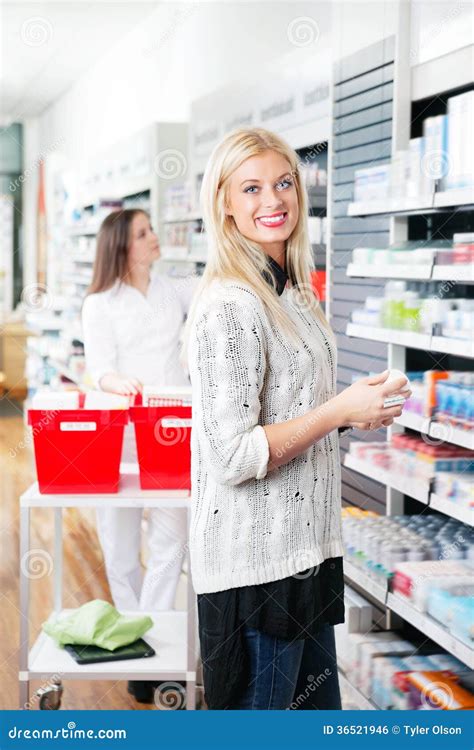 Woman At Pharmacy Store Stock Photo Image Of Buying 36521946