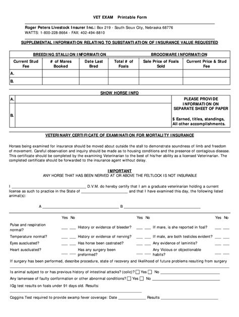Printable Veterinary Physical Exam Form Printable Templates