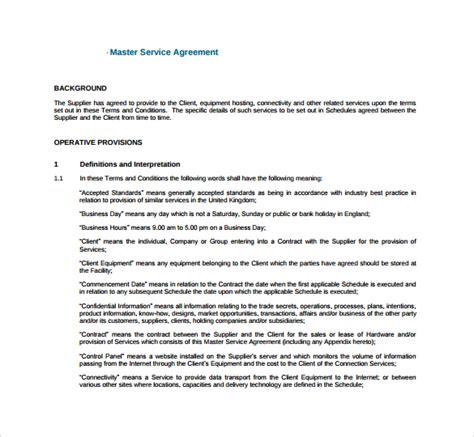 Free 8 Sample Master Service Agreement Templates In Pdf Ms Word