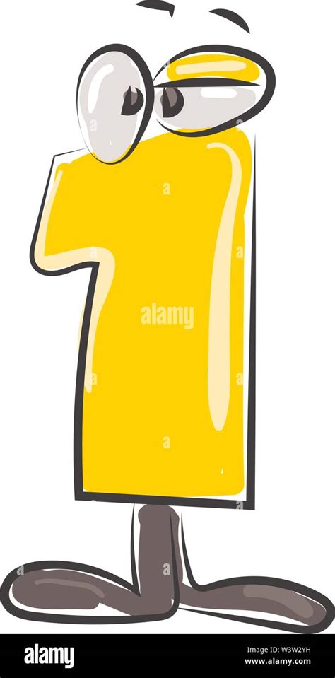 Yellow Number One With Eyes Illustration Vector On White Background