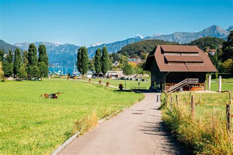 Spiez Village And Alps Mountain In Switzerland Stock Image Image Of