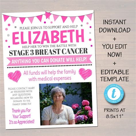Breast Cancer Benefit Fundraiser Flyer Printable Pink Charity Church