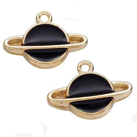 125x175mm Enamel Black Planet Charm Gold Plated 2pcs Beads And