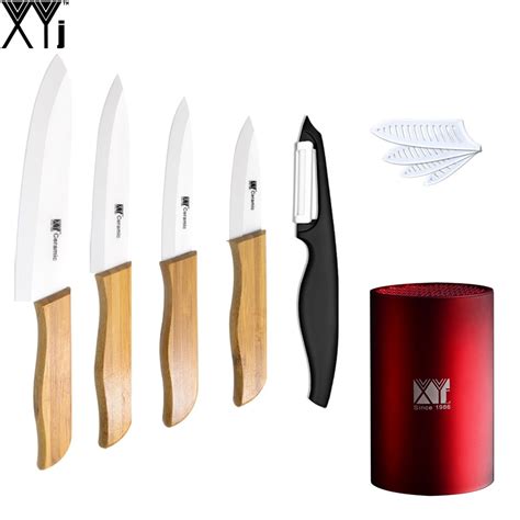 Xyj Brand Zirconia Ceramic Knife Set 3 4 5 6 White Blade Bamboo