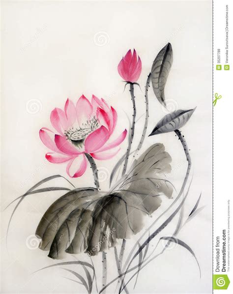 Watercolor Painting Of Lotus Flower Stock Illustration
