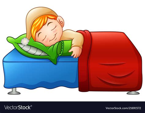 Illustration Of Cartoon Cute Little Boy Sleeping In Bed Download A