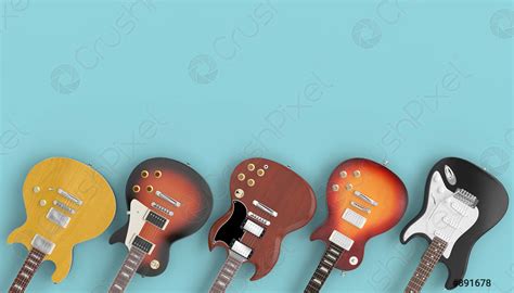 Collection Of Guitars On A Blue Background Stock Photo Crushpixel
