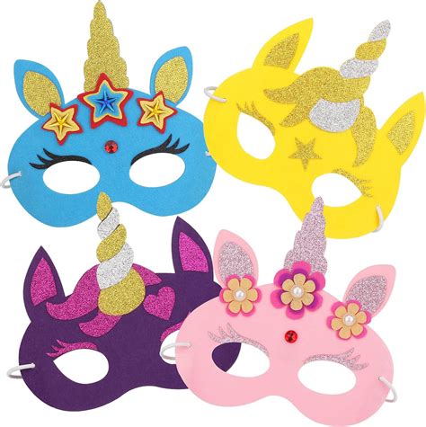 Hifot 4 Packs Unicorn Felt Masks For Kids Diy Mask Craft