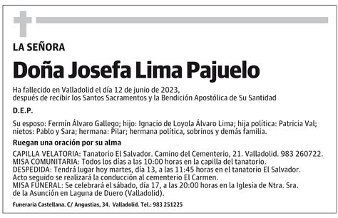 Josefa Lima Pajuelo | Esquela | El Norte de Castilla