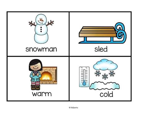 Labeled Flashcards For Each Winter Themed Word With The Pictures In