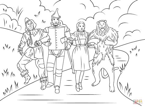 Scarecrow Tin Man Dorothy And Cowardly Lion Coloring Page Free