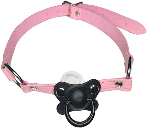Amazon Com Ddlg Abdl Adult Baby Pacifier Gag With Choker Collar Pink Black Home Kitchen