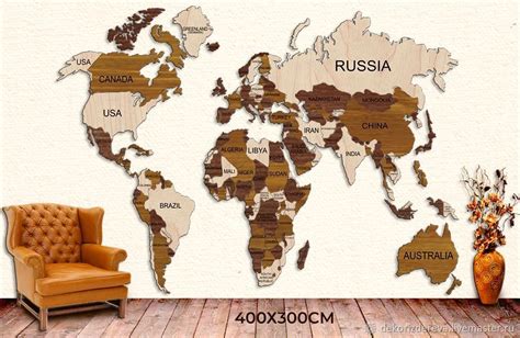 Карта мира на английском из дерева Огромная карта мира заказать на