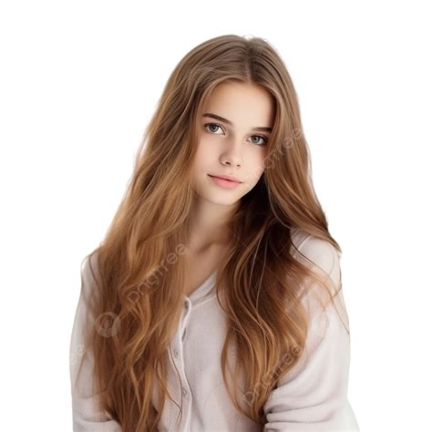 Portrait Of A Pretty Teen Girl With Flowing Long Hair In Interior With
