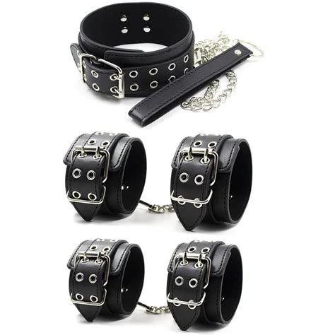 Adult Sexy Lingerie Pu Leather Handcuffs Ankle Cuffs Collar For Sex Cosplay Bdsm Bondage