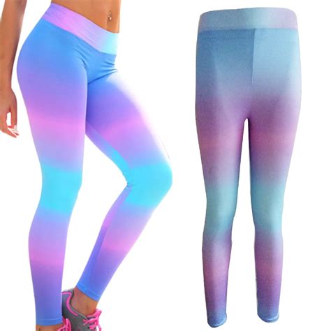 2018 hot women high waist leggings neon rainbow printed yoga pants workout gym fitness tight