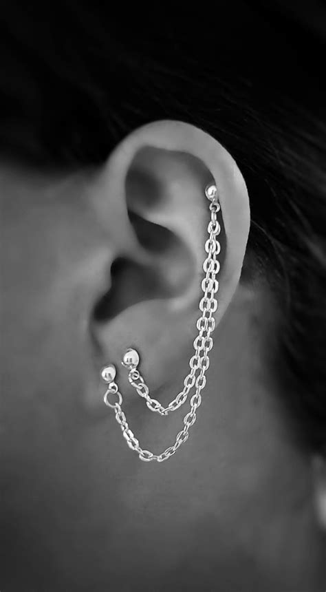 Helix To Lobe Chain Earring For Double Lobe Piercing Helix Piercing