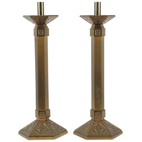 Pair Of Art Deco Brass Candlesticks For Sale At 1stdibs