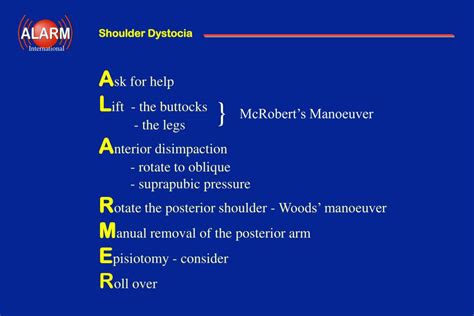 Alarmer Mnemonic For Shoulder Dystocia