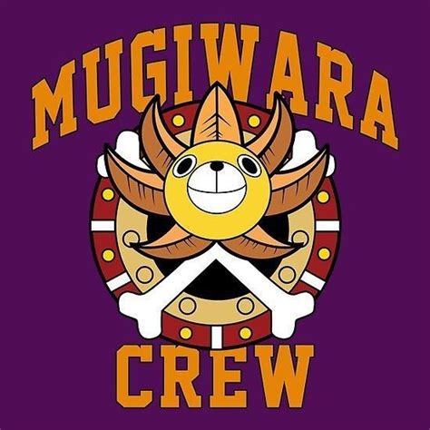 The Logo For Mugwara Crew On A Purple Shirt With Yellow And Orange