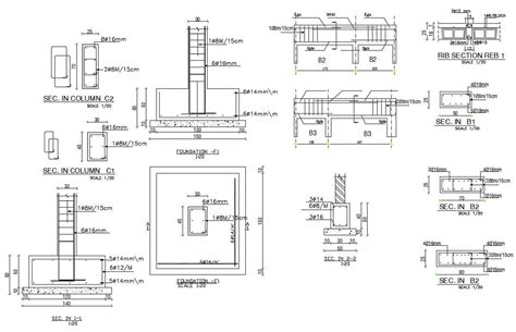 Column Footing Plan With Rcc Slab Bar Structure Design Cadbull My Xxx Hot Girl