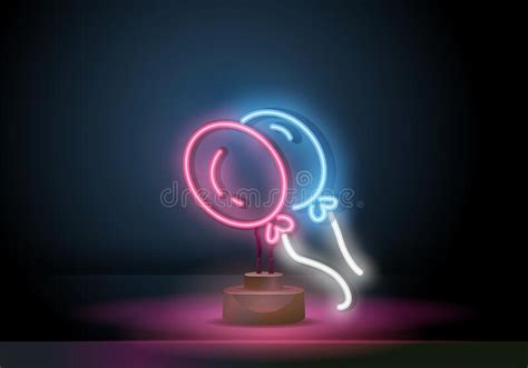Festive Balloons Neon Sign Vector Realistic Isolated Neon Sign Of