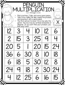 Multiplication games are a great way to supplement regular math lessons. FREE Penguin Multiplication Dice Game by Light Bulbs and ...