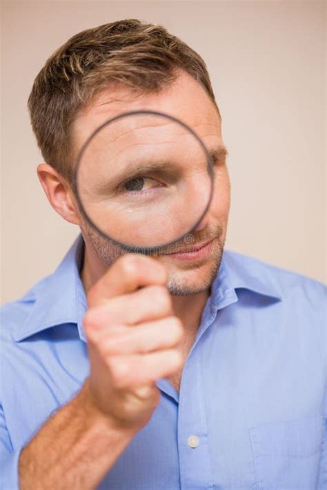 Man Looking Through Magnifying Glass Stock Photo Image Of Curiosity