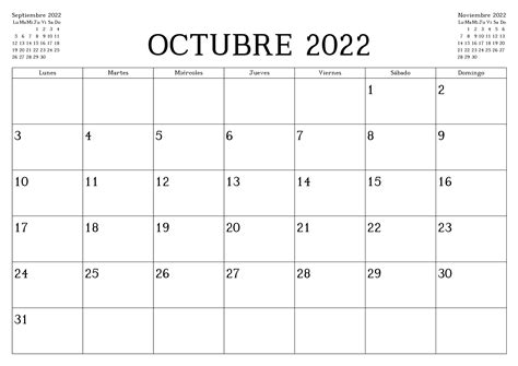 Escritorio Calendario 2022 Octubre Mes Plantilla Calendario 2022