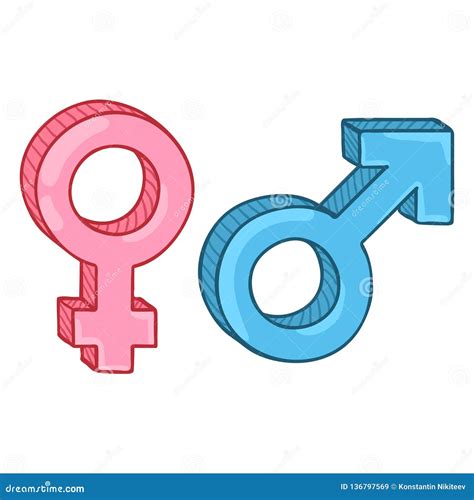 Vector Color Cartoon Gender Symbols Blue Male And Pink Female Signs Stock Vector Illustration