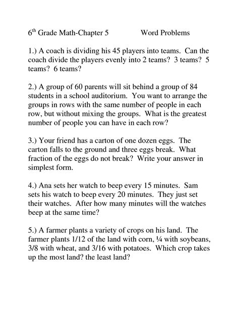 Math Word Problems 6th Grade With Answers