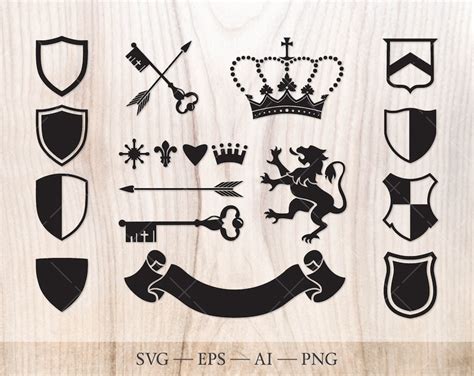 Shield Svg Clipart Set Crown Lion Arrow Key Svg Heraldry Etsy