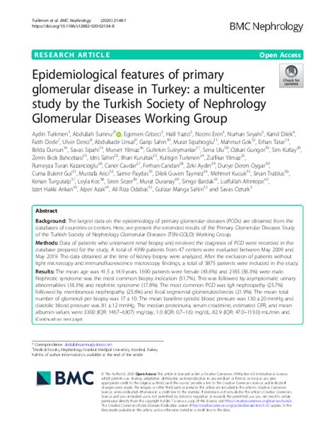 Pdf Epidemiological Features Of Primary Glomerular Disease In Turkey