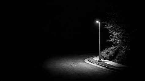 Dark Night Minimalism Monochrome Street Street Light Simple