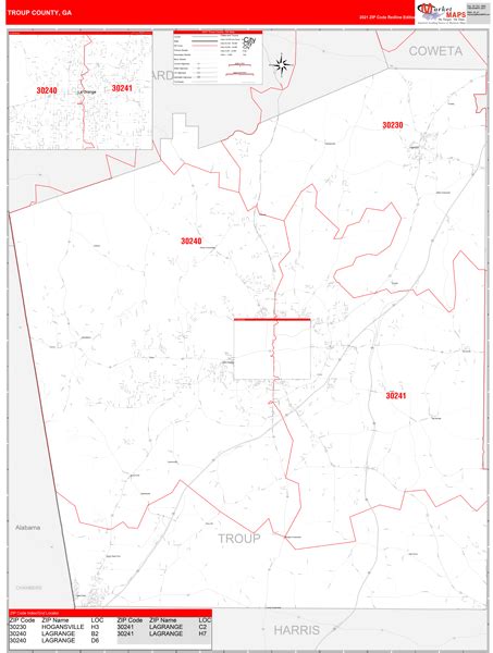 Troup County Ga Zip Code Wall Map Red Line Style By Marketmaps Mapsales