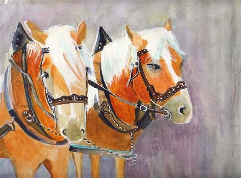 Horses Original Watercolor Painting Bunnys Artwork