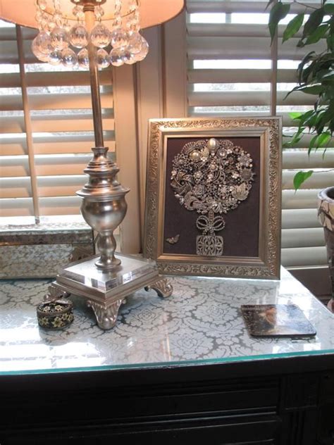 Jeweled Framed Jewelry Art Topiary Silver Gray Detailed Art Deco